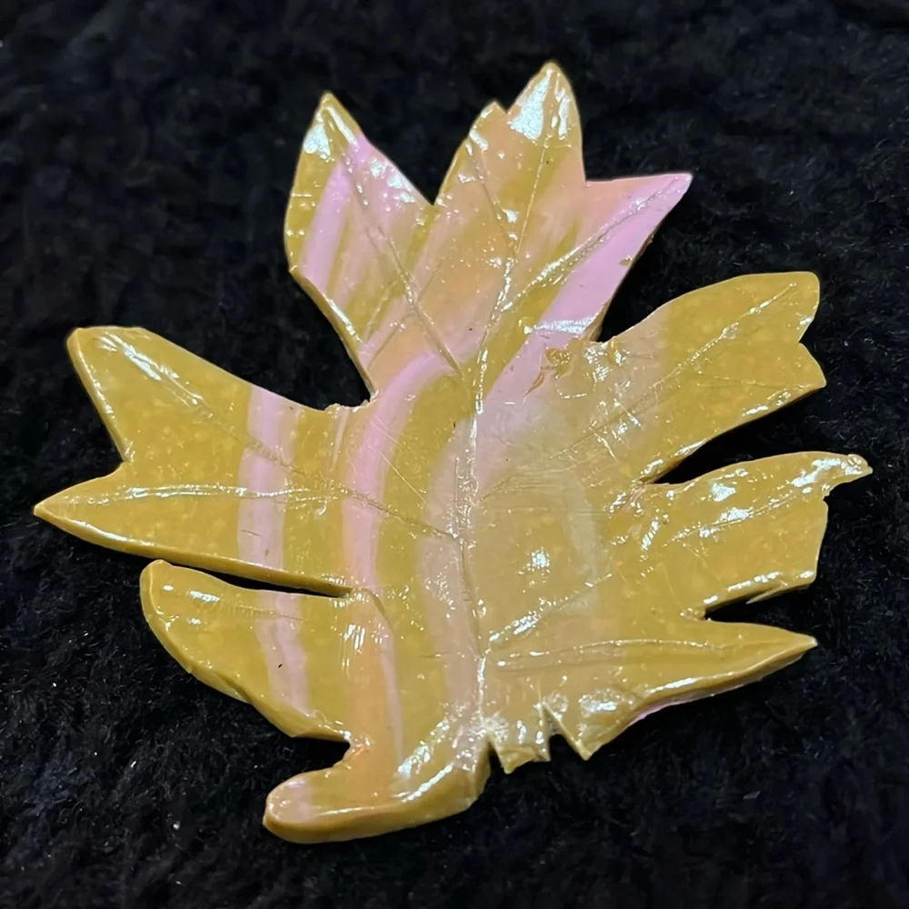Tan and Pink ONE of a Kind Rare Unique One of a Kind Handmade Leaf Brooch